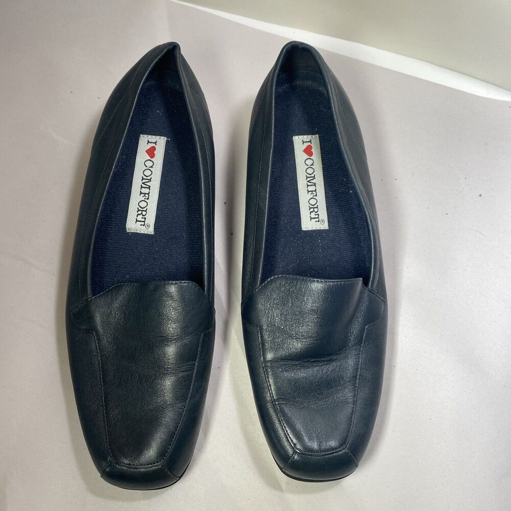 I ❤ COMFORT Women’s Black Leather Slip On Casual Wedge Heel Shoes Size US 8.5W
